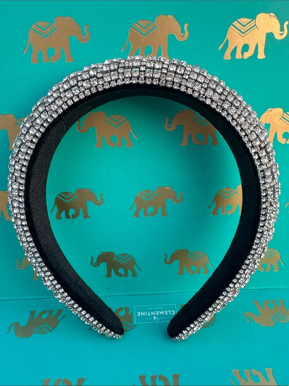 Rhinestone Embellished Black Crystal Headband